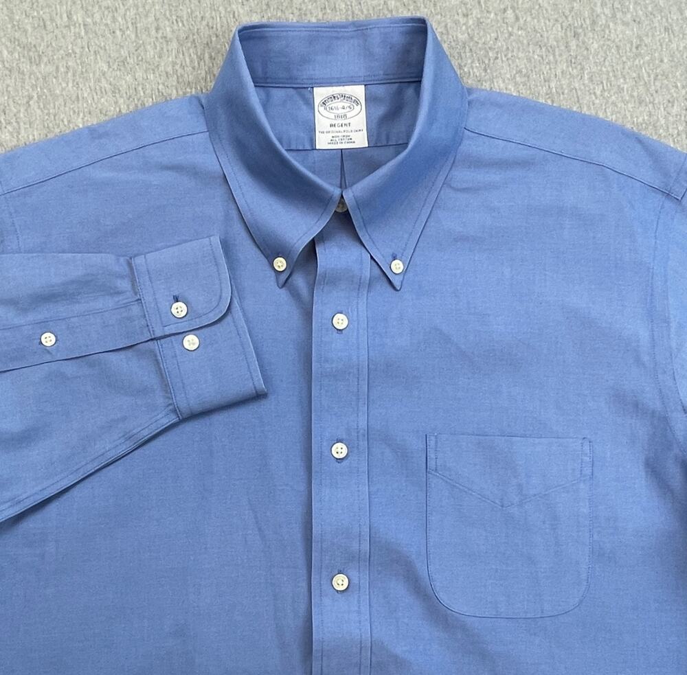 Brooks Brothers Shirt Mens 16.5 - 34/35 Blue Regent 100% Cotton Oxford OCBD